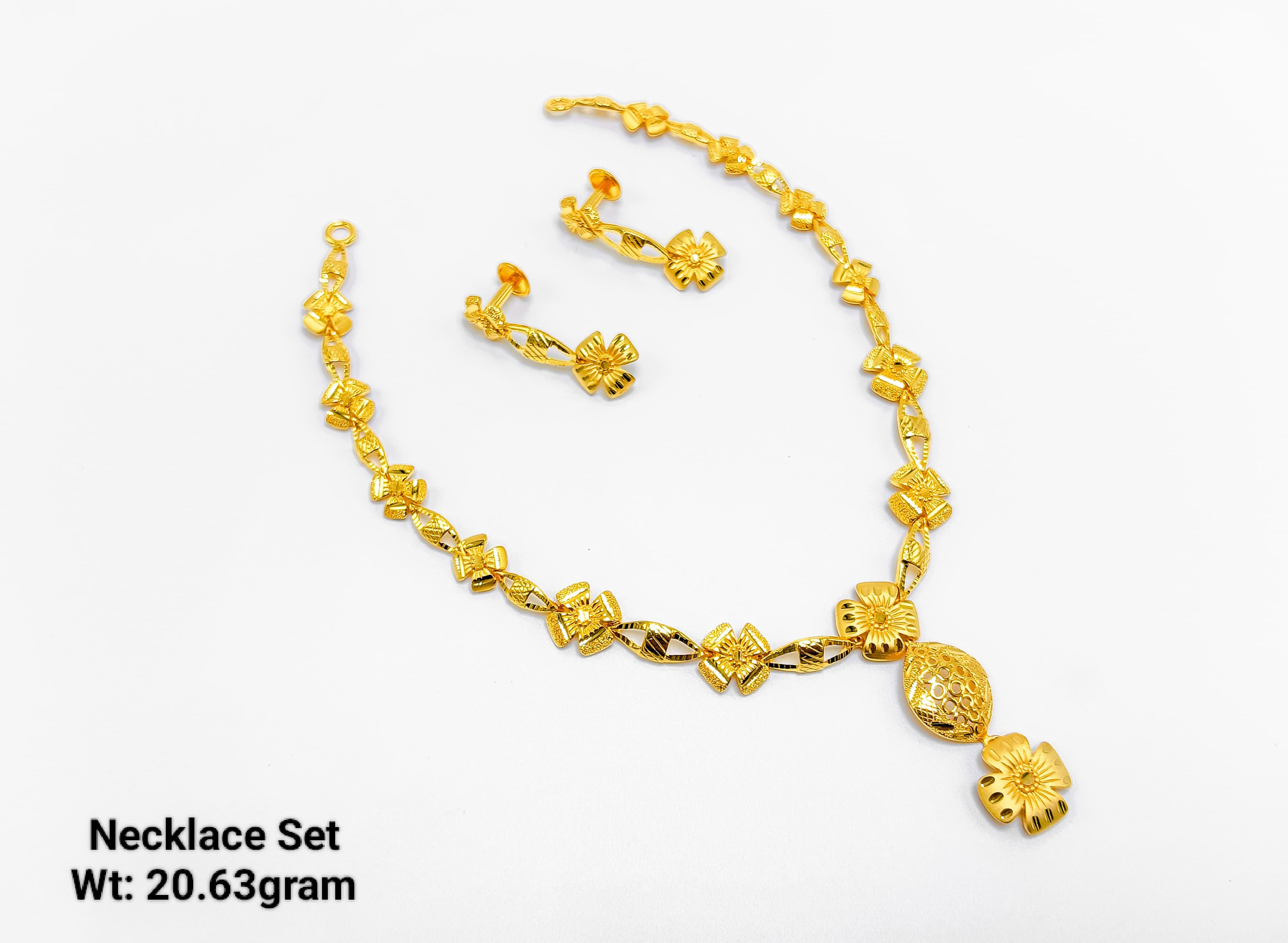 22K Gold Ladies Floral Link Drop Designer Necklace Set – 20.63 Grams